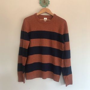 Men’s striped wool blend crewneck sweater, size M
